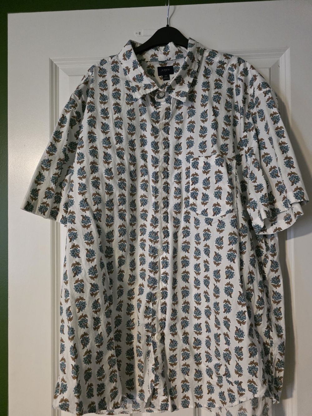 J. Crew White Short-Sleeve Button-Down with Blue and Brown Floral Print